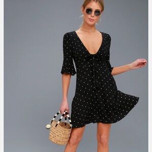 Free People Tie-Front Black Polka Dot Mini Dress